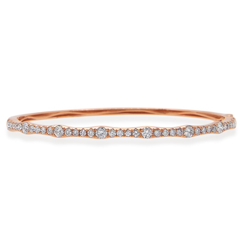 18k Rose Gold Diamond Bamboo Bangle Bracelet