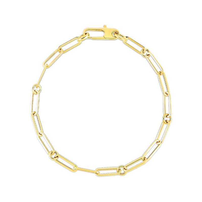 18K Yellow Designer Gold Paperclip & Round Link Bracelet