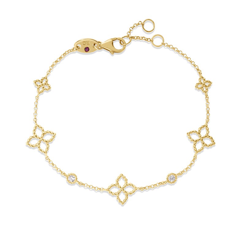 18K Yellow Gold Principessa Diamond & Flower Station Bracelet