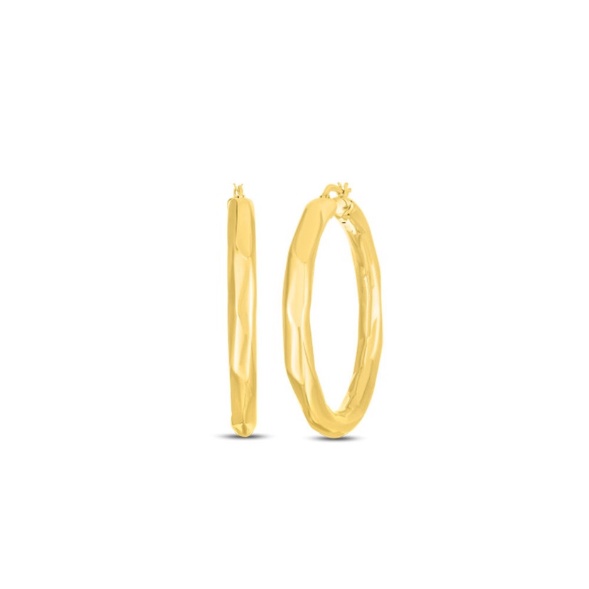 18k Yellow Gold Wavy Hoop Earrings