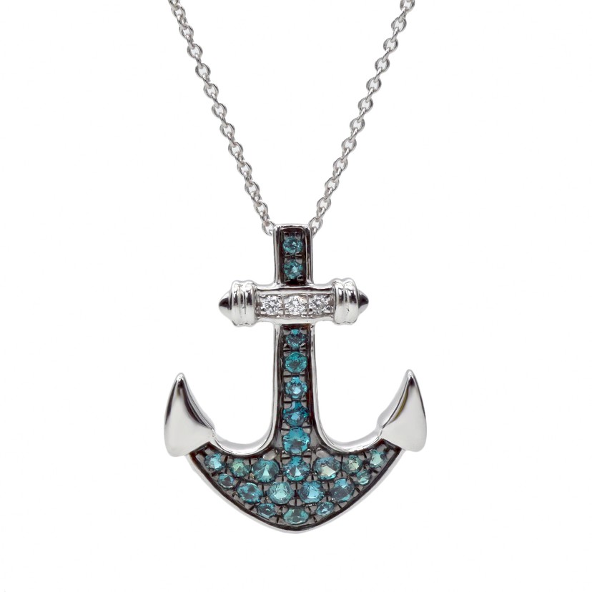 18k White Gold Alexandrite Diamond Anchor Necklace