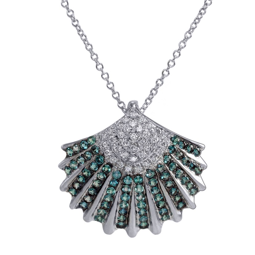 18k White Gold Alexandrite Diamond Shell Necklace