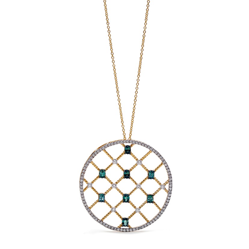 18k Yellow Gold Alexandrite Large Circle Diamond Necklace