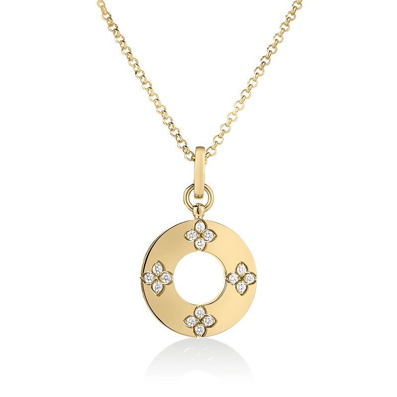 18K Yellow Gold Diamond Flower Circle Necklace