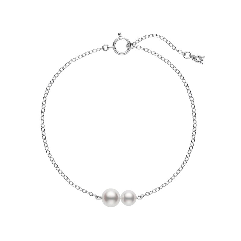 18K White Gold Akoya Cultured Pearl Station Bracelet