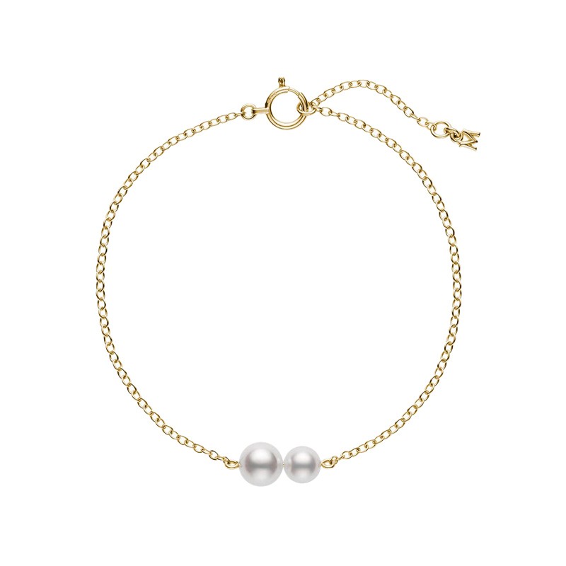 18K Yellow Gold Akoya Cultured Pearl Station Bracelet