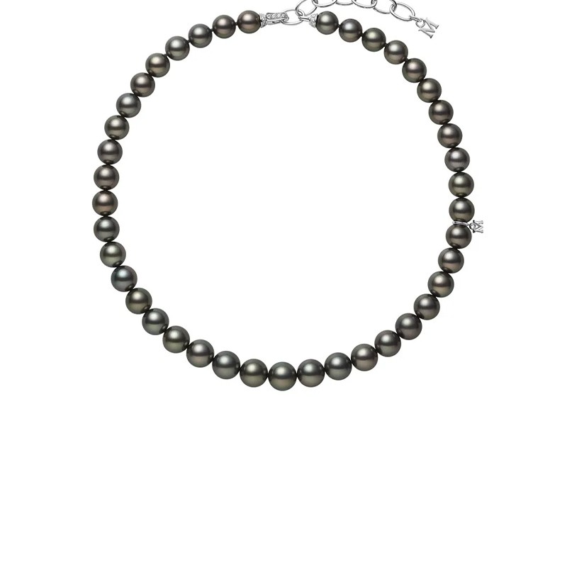 Tahitian South Sea Cultured Pearl Strand Necklace with Diamond Accent in White Gold, 16"
