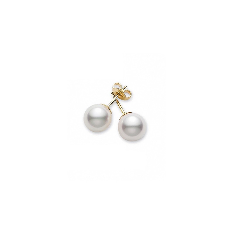 18K Yellow Gold AAA Quality Akoya Cultured Pearl Stud Earrings