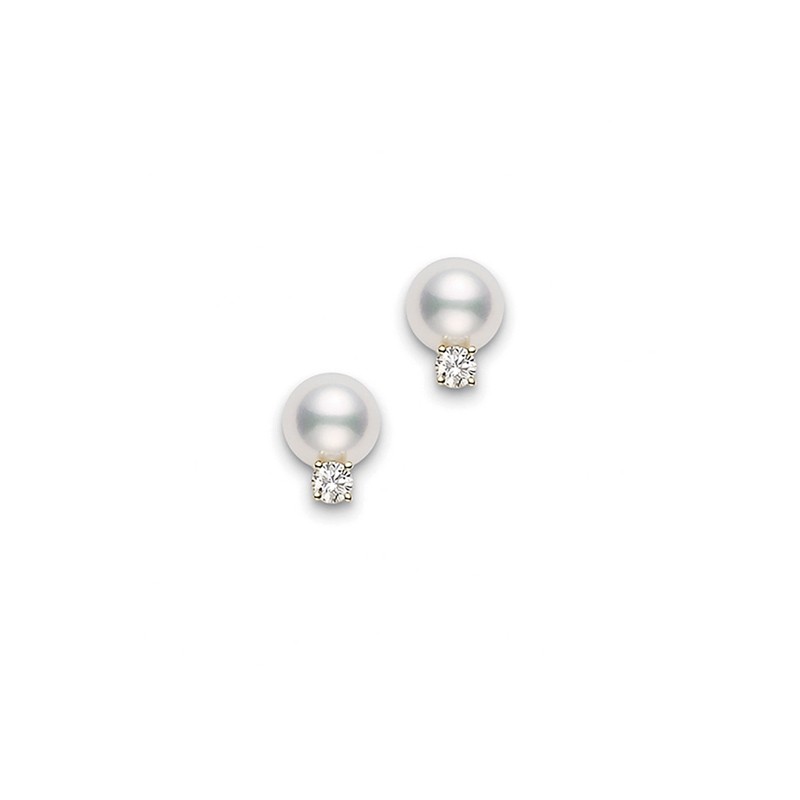 18K Yellow Gold Akoya Stud Earrings with Diamonds