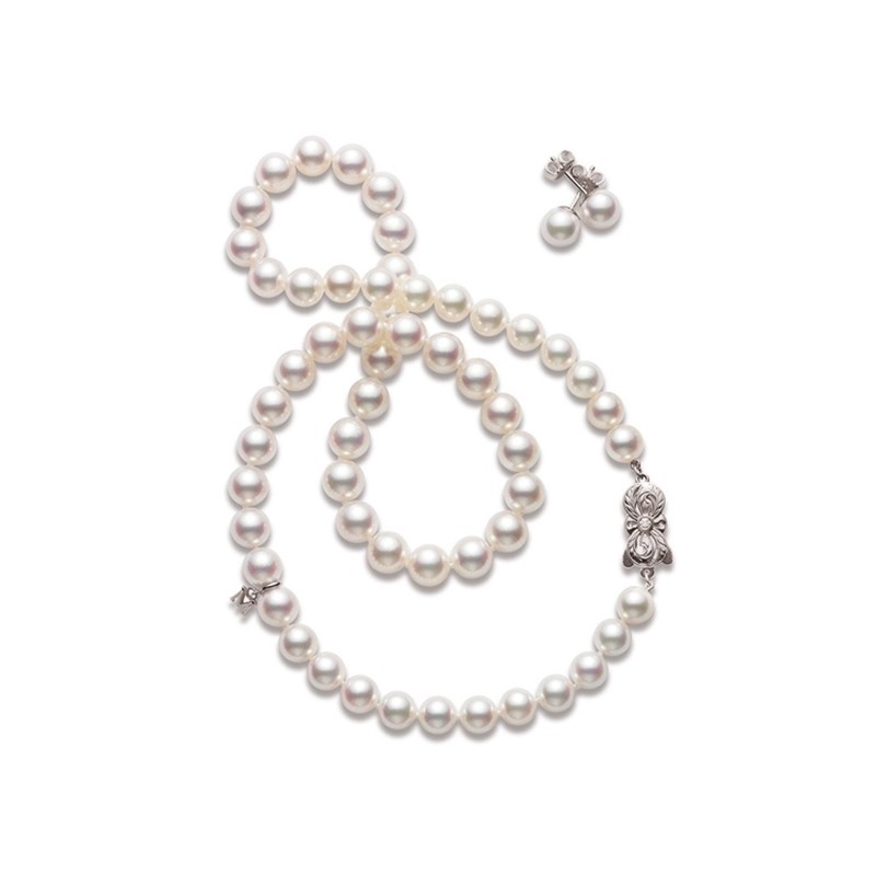 Akoya Cultured Pearl 18 Inch Two-Piece Set in 18K White Gold