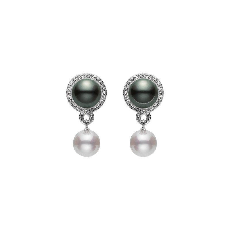 18K White Gold Petit Soleil Akoya and Black South Sea Cultured Pearl Earrings