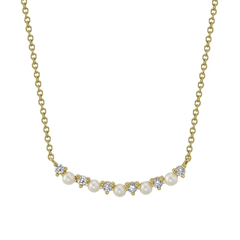 14K Yellow Gold Diamond & Cultured Pearl Necklace