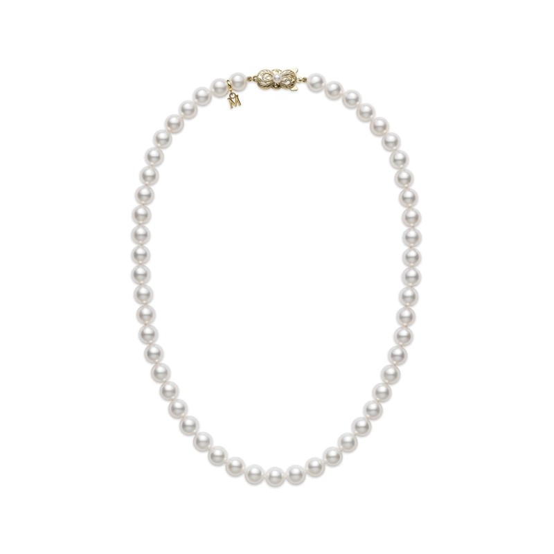 18K Yellow Gold A+ Quality Akoya Cultured Pearl Strand Necklace