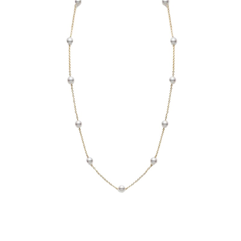 18K Yellow Gold Akoya Cultured Pearl Station Necklace
