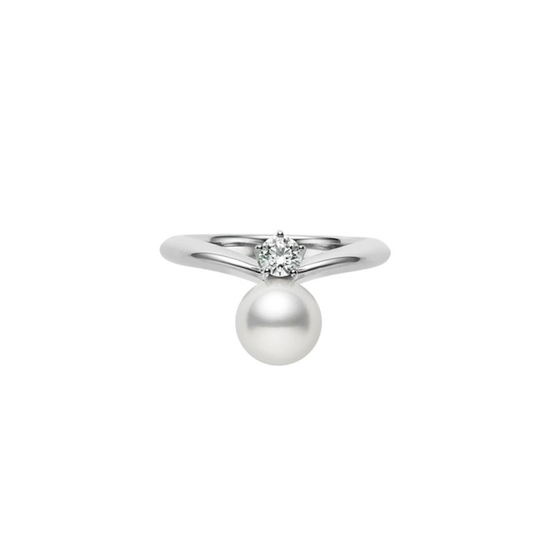Akoya Cultured Pearl and Diamond Ring in Platinum
