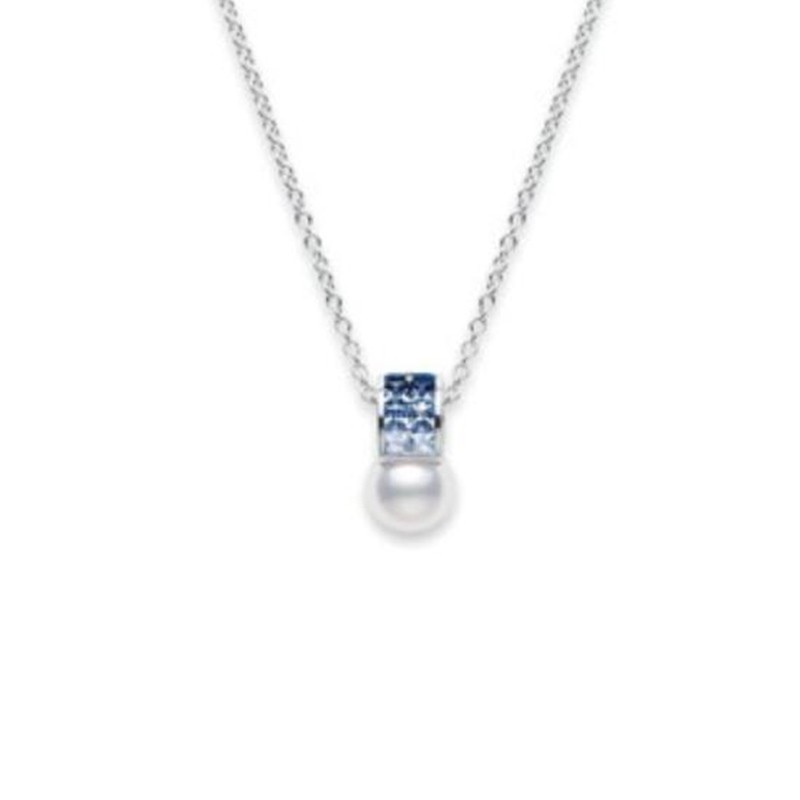 Mikimoto Ocean Akoya Cultured Pearl and Sapphire Pendant in 18K White Gold