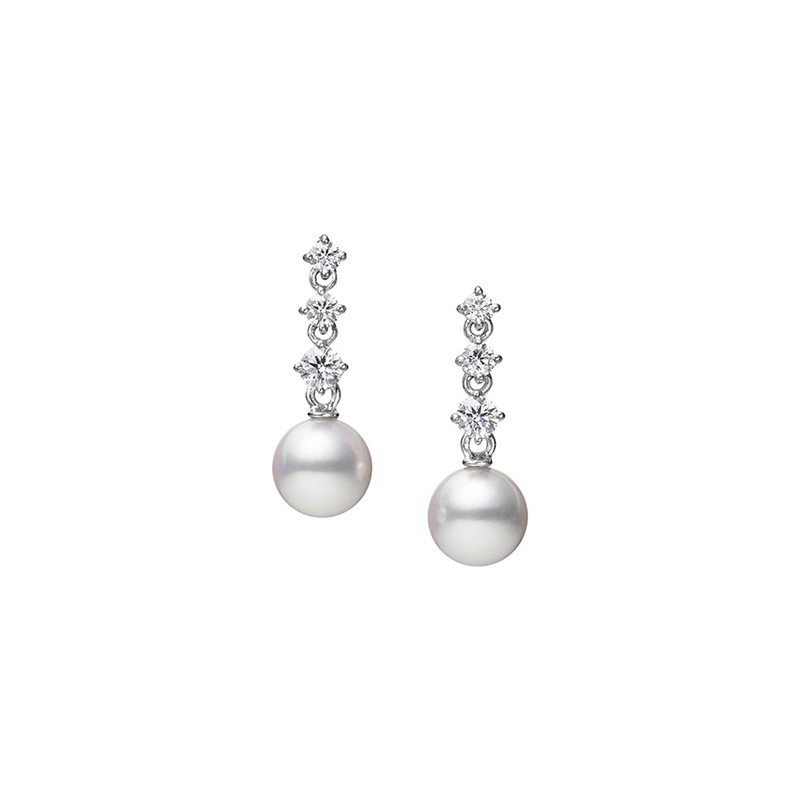 18K White Gold Morning Dew Akoya Cultured Pearl Drop Earrings