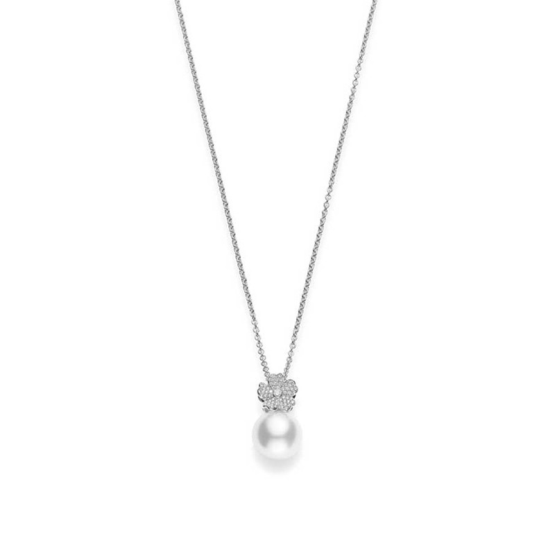 18K White Gold White Cherry Blossom South Sea Pearl Pendant Necklace