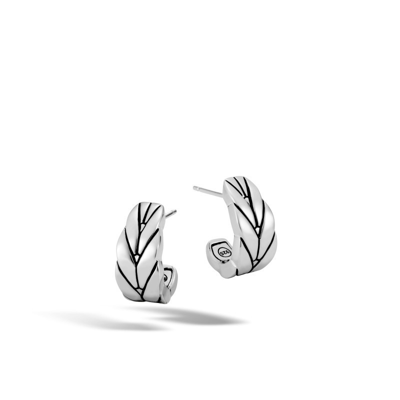 Silver Modern Chain Small J Hoop Earrings