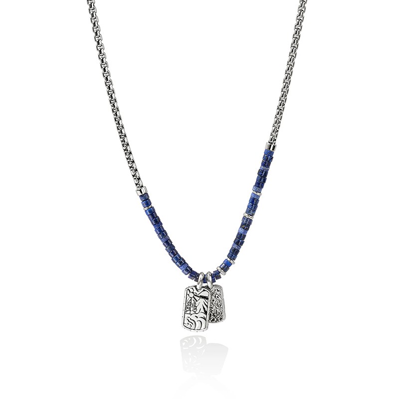 Silver & Lapis Lazuli Heishi Tag Necklace