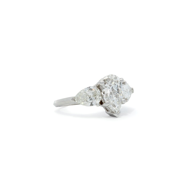 Platinum 3 Stone Pear Shape Engagement Ring