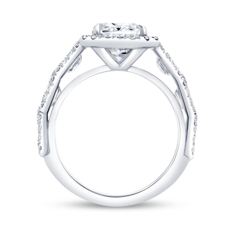 Platinum Halo Emerald Cut Diamond Engagement Ring