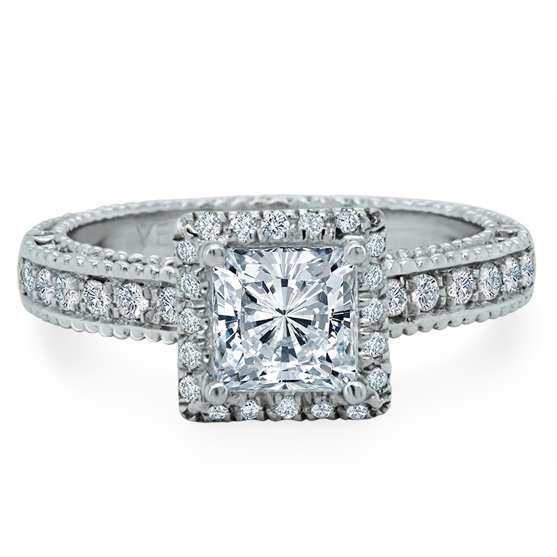 18K White Gold Pave Square Halo Mounting