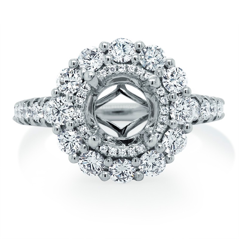 18K White Gold Double Diamond Halo Mounting