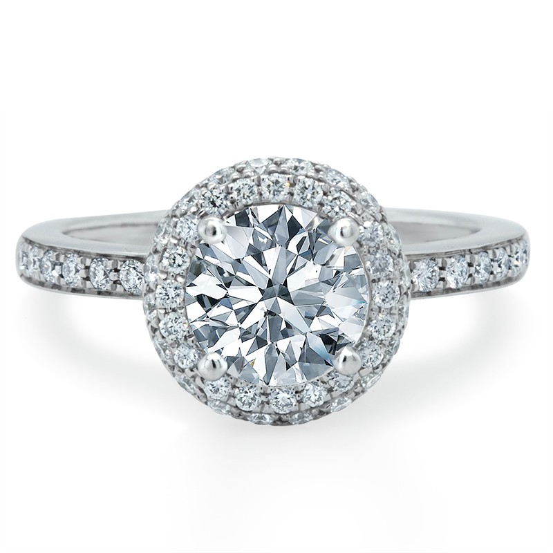 18K White Gold Round Pavé Halo Diamond Mounting