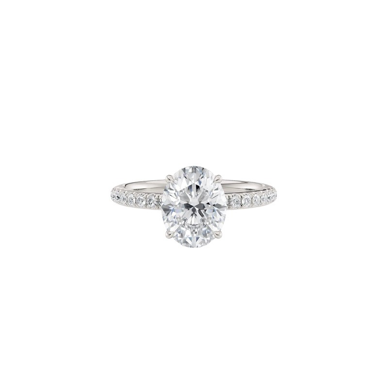 18K White Gold Diamond Pavé Band Oval Center Stone Engagement Mounting