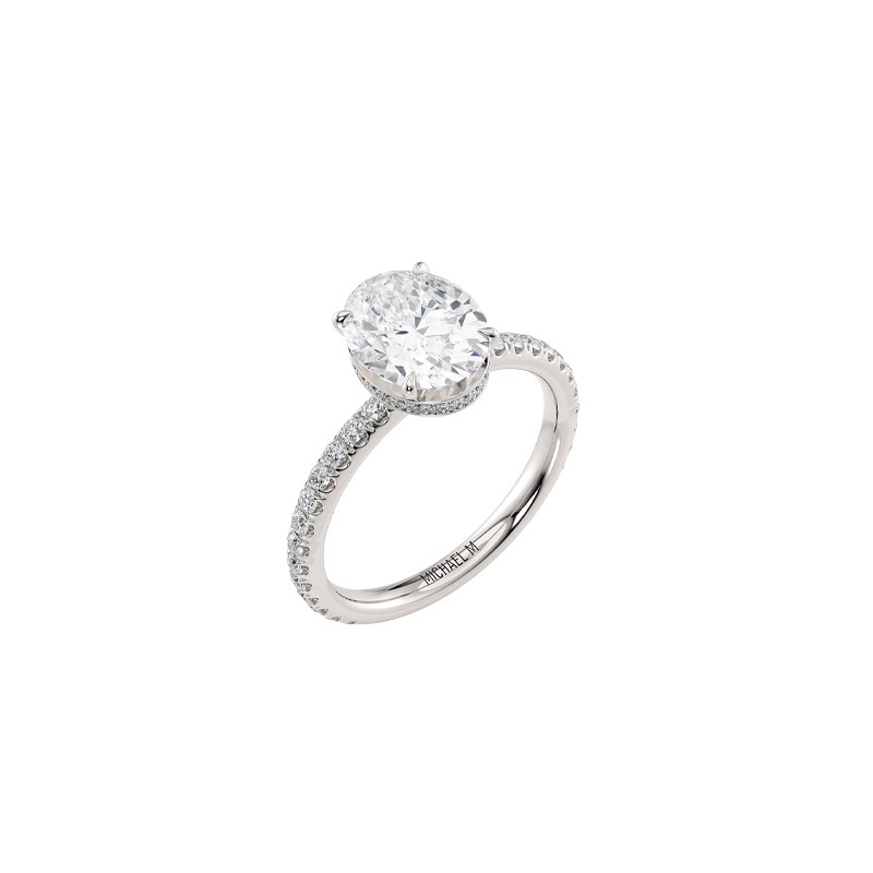 18K White Gold Diamond Pavé Band Oval Center Stone Engagement Mounting