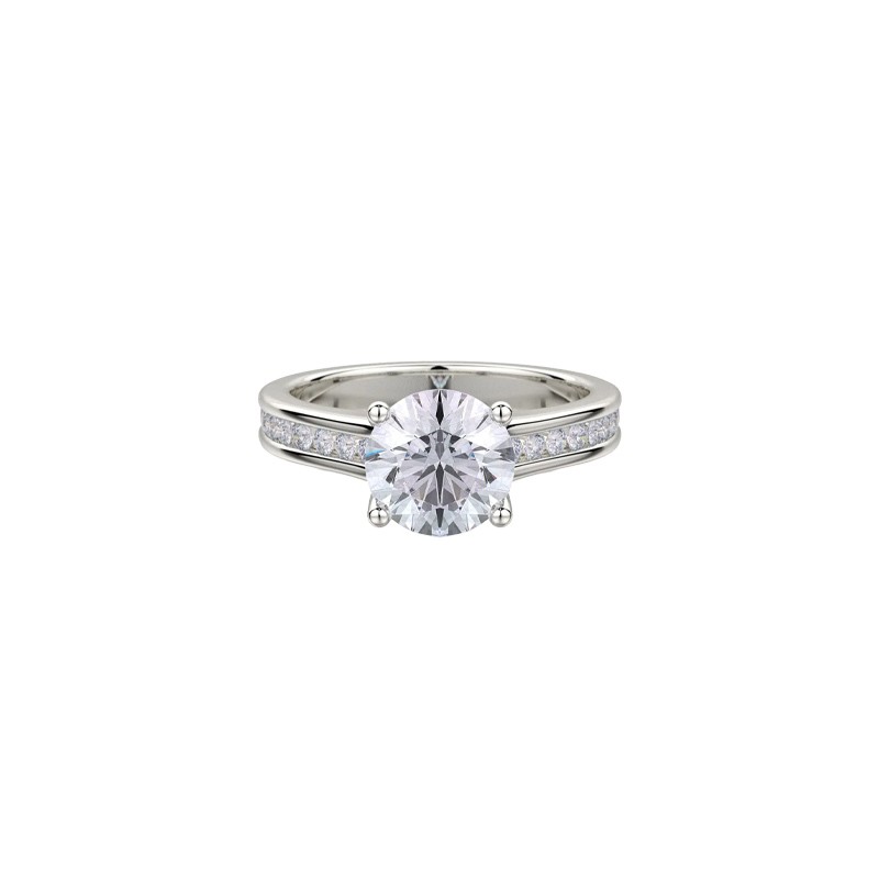 18K White Gold Round Diamond Engagement Mounting with Pavé Diamond Band