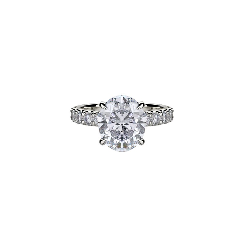 18K White Gold Oval Center Stone and Diamond Band Engagement Mounting