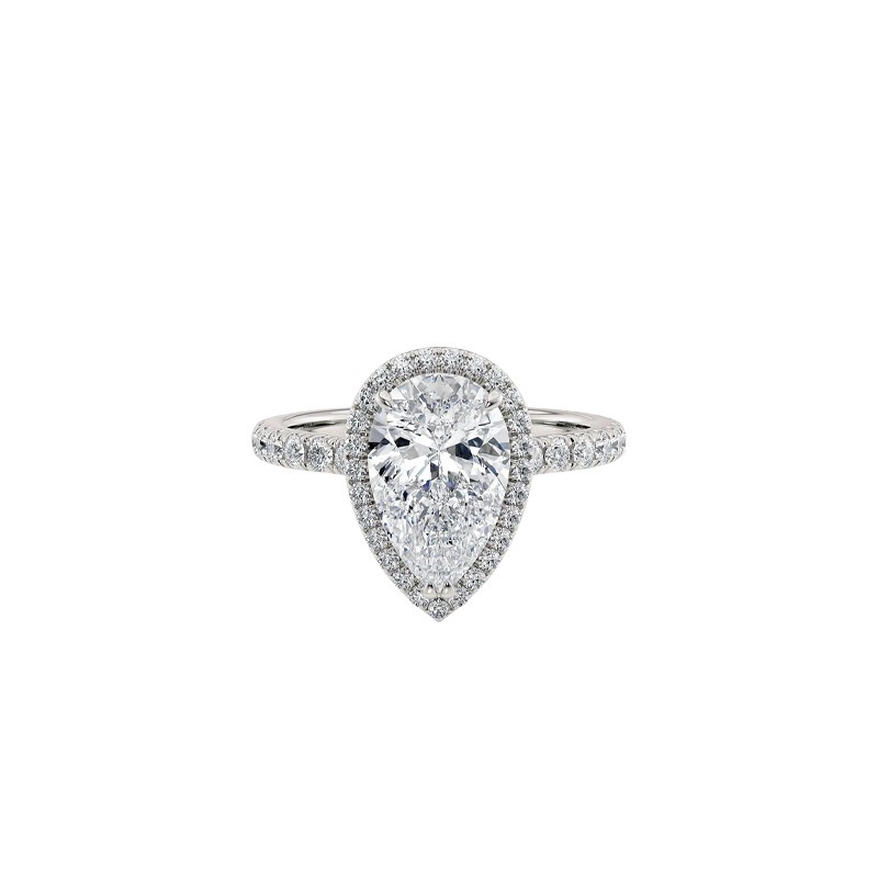 18K White Gold Diamond Halo Pear Center Stone Engagement Mounting