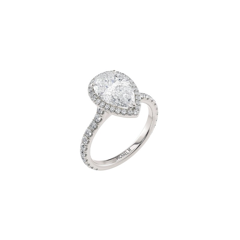 18K White Gold Diamond Halo Pear Center Stone Engagement Mounting