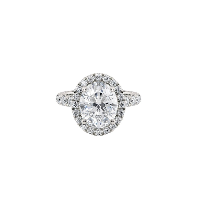 18K White Gold Diamond Halo Oval Center Stone Engagement Mounting