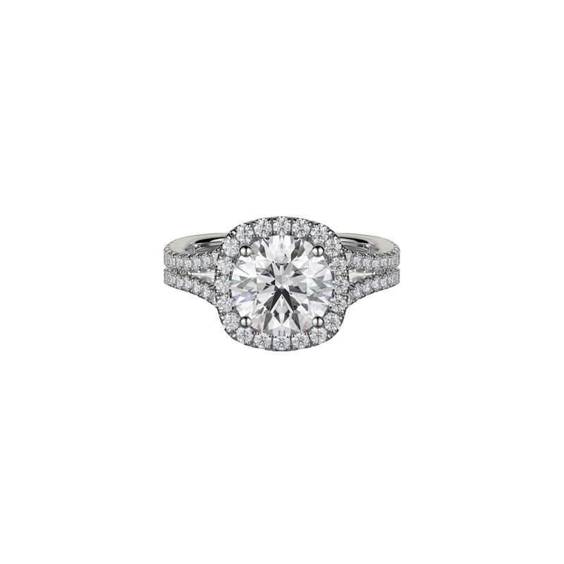 18K White Gold Round Center Stone Cushion Halo Engagement Mounting