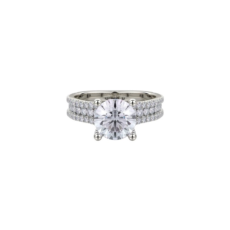 18K White Gold Three Row Diamond Band Engagement Mounting 