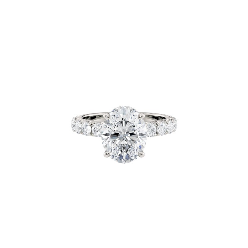 18K White Gold Oval Center Stone and Diamond Band Engagement Mounting