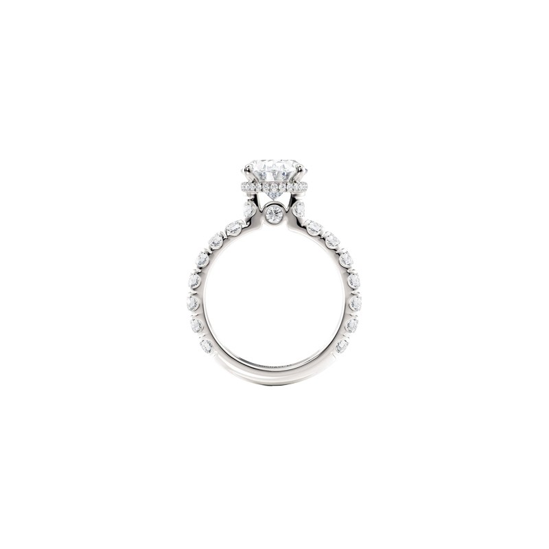 18K White Gold Oval Center Stone and Diamond Band Engagement Mounting
