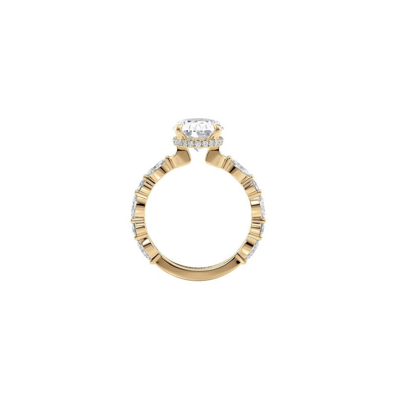 18K Yellow Gold Oval Center Stone and Alternating Band Engagement Mounting