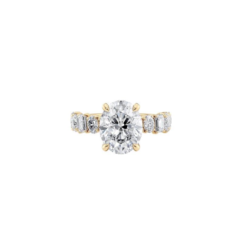 18K Yellow Gold Oval Center Stone and Alternating Diamond Band Engagement Mounting