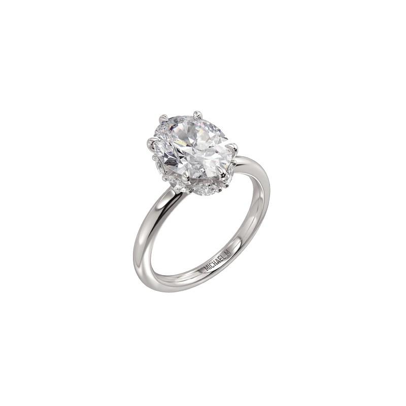 18K White Gold Oval Diamond Hidden Halo Engagement Mounting