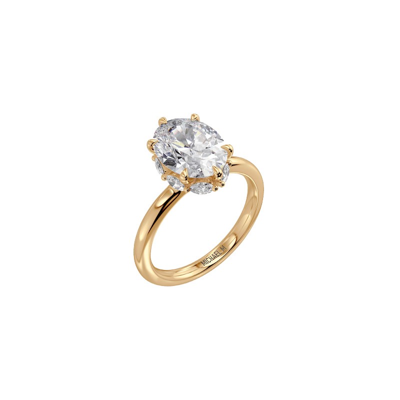 18K Yellow Gold Oval Diamond Hidden Halo Engagement Mounting