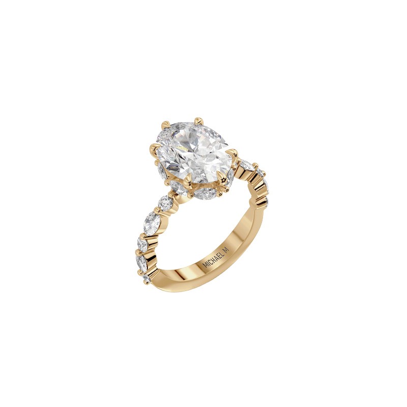18K Yellow Gold Oval Diamond Hidden Halo Engagement Mounting