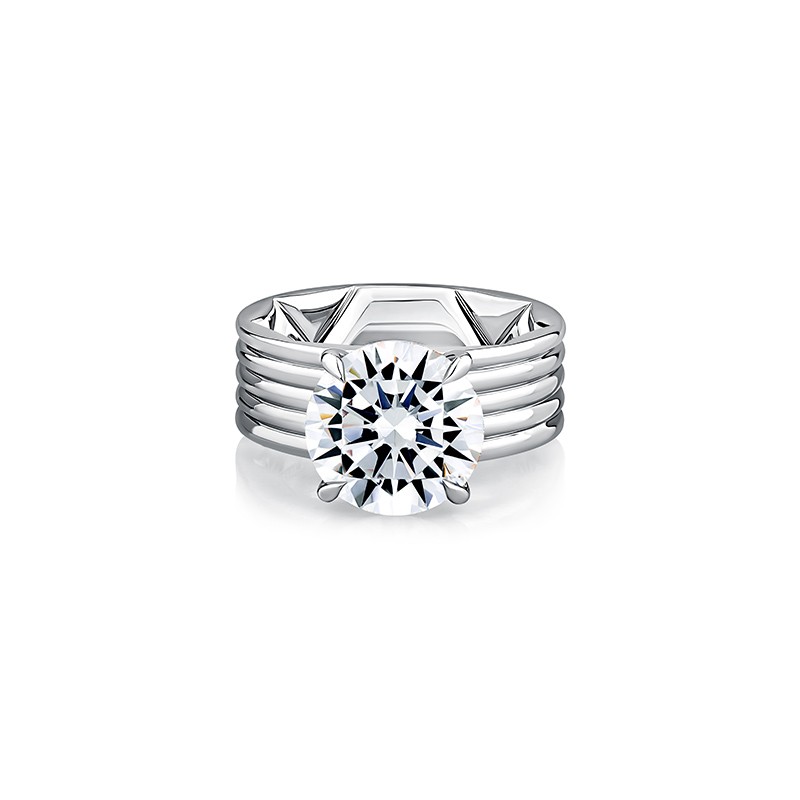 Round Cut Diamond and Hidden Halo Wide Band Engagement Ring Mounting