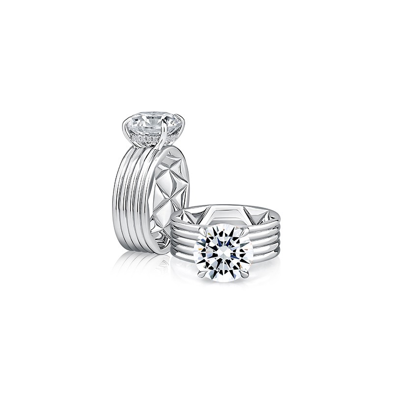 Round Cut Diamond and Hidden Halo Wide Band Engagement Ring Mounting
