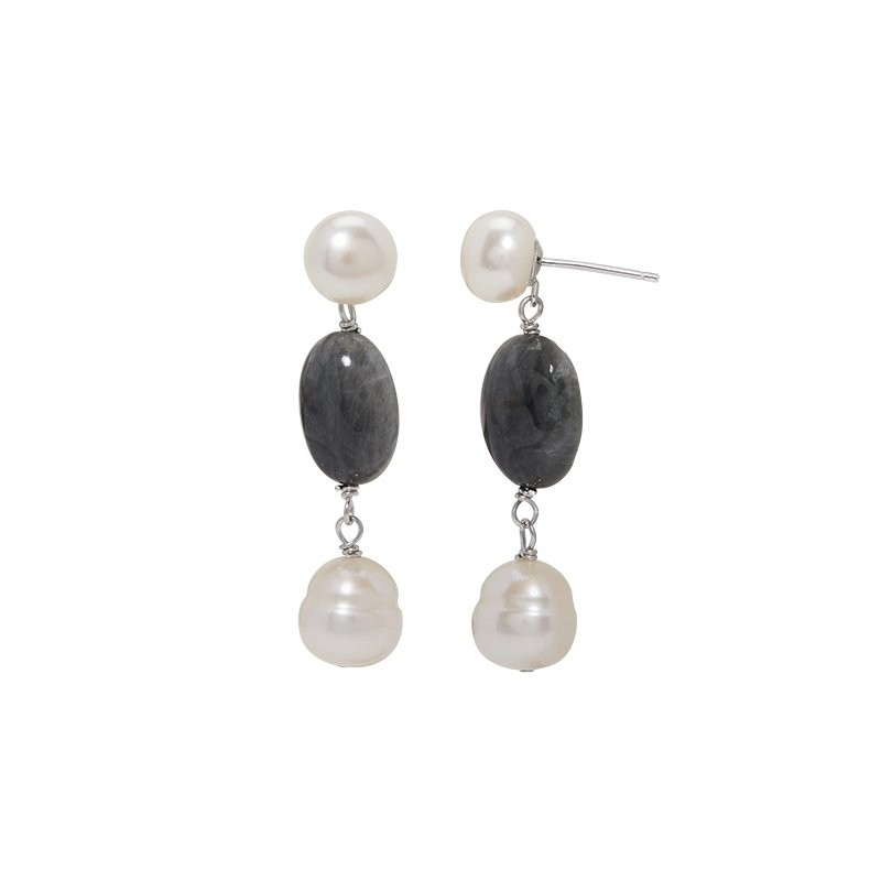 Grey Stone Drop Earrings