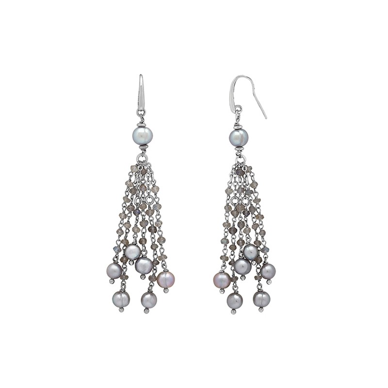 Grey Labradorite Tassel Earrings