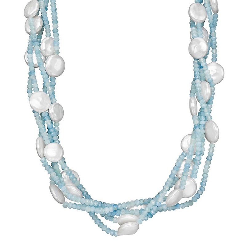 4 Row Aqua Bead Necklace